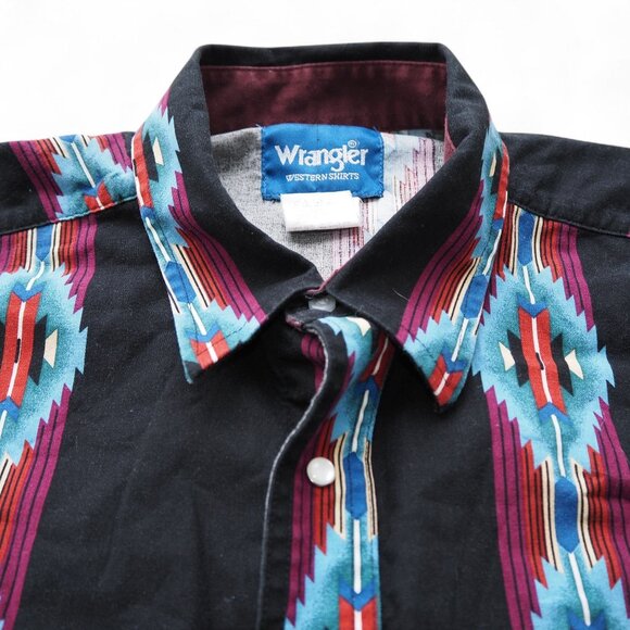Wrangler VTG 90s Aztec Pearl Snap Button Long Sleeve Shirt Men's XL Black - Picture 5 of 8